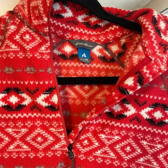 Eddie Bauer Orange Geometric Fleece Pullover - Picture 3 of 4